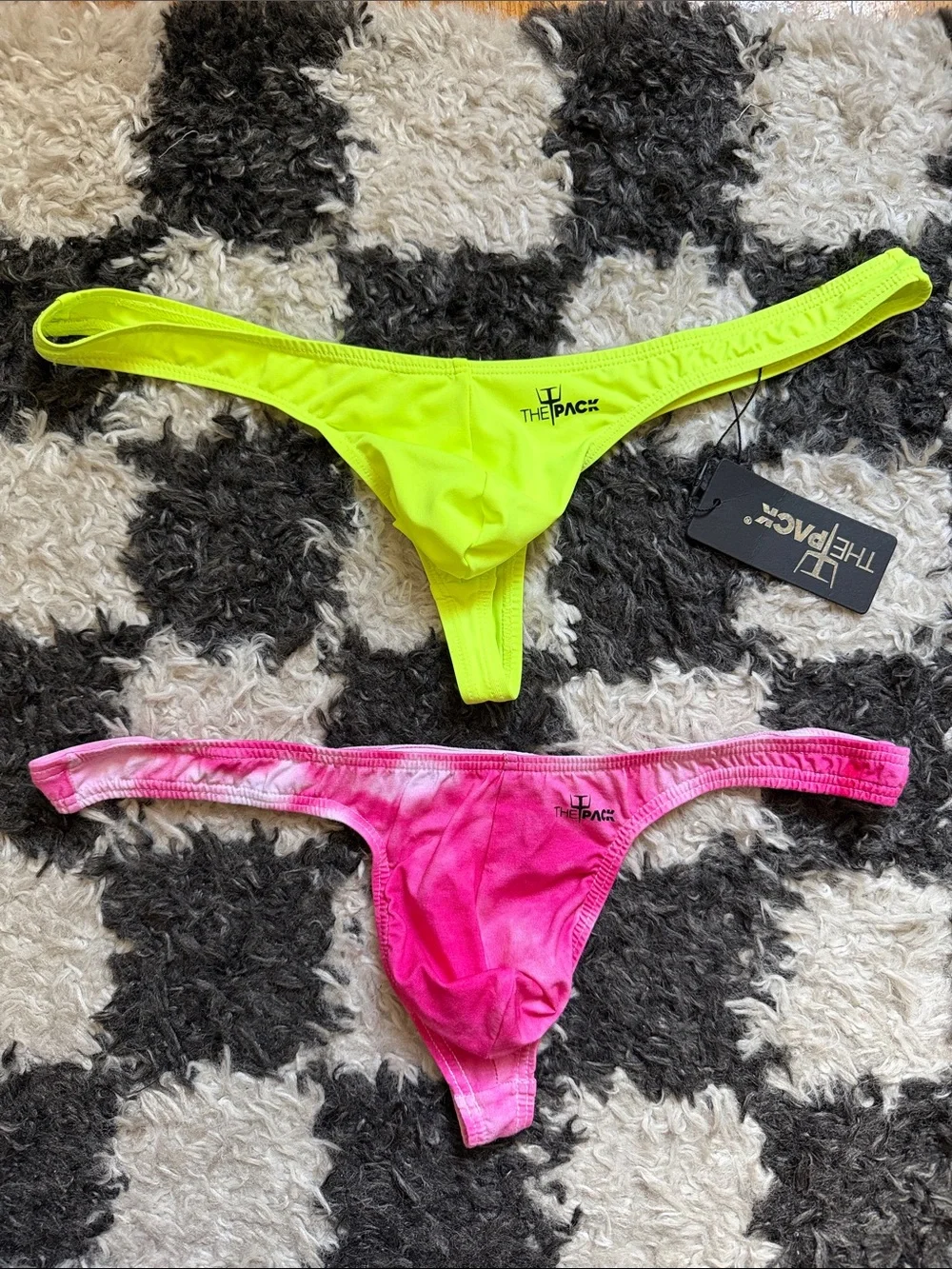 NWT Lot of 2 Minimalist Thongs - Neon Yellow & Pink Tie-Dye
